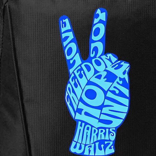 Peace Love Joy Freedom Unity Hope Harris Walz Election 2024 City Backpack