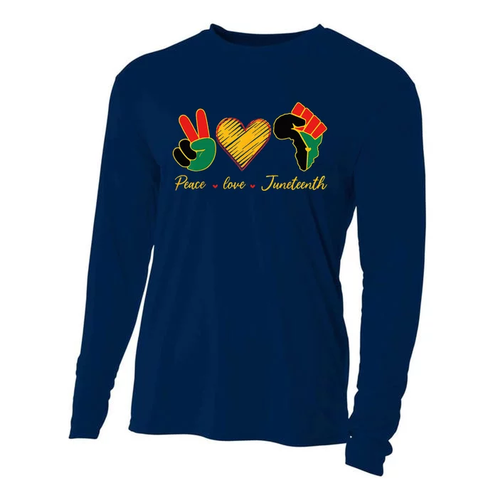 Peace Love Juneteenth Pride Black Black Queen & King Cooling Performance Long Sleeve Crew