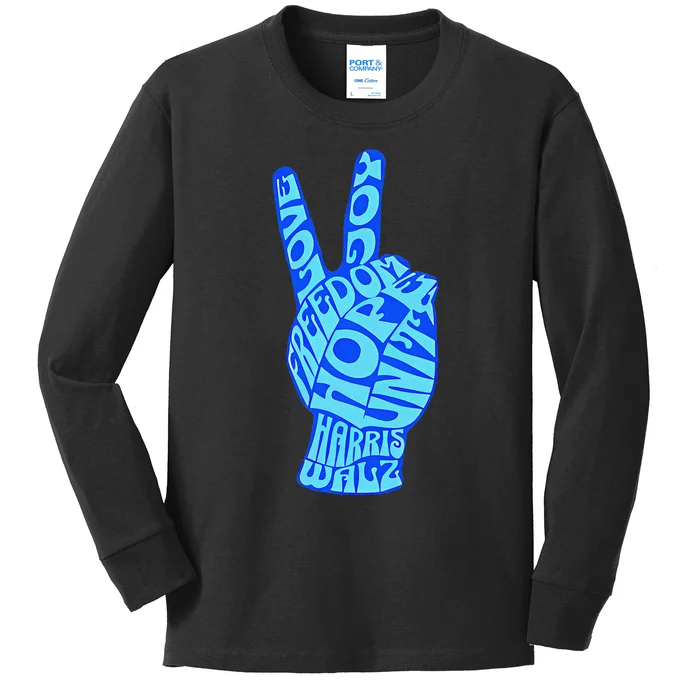 Peace Love Joy Freedom Unity Hope Harris Walz Election 2024 Gift Kids Long Sleeve Shirt