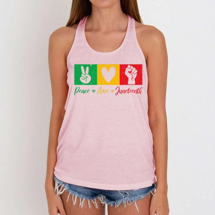 Peace Love Juneteenthwo For Black Freedom Women's Knotted Racerback Tank