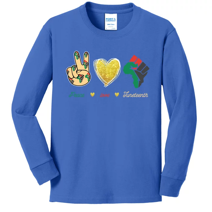 Peace Love Juneteenth Outfit Gift Kids Long Sleeve Shirt