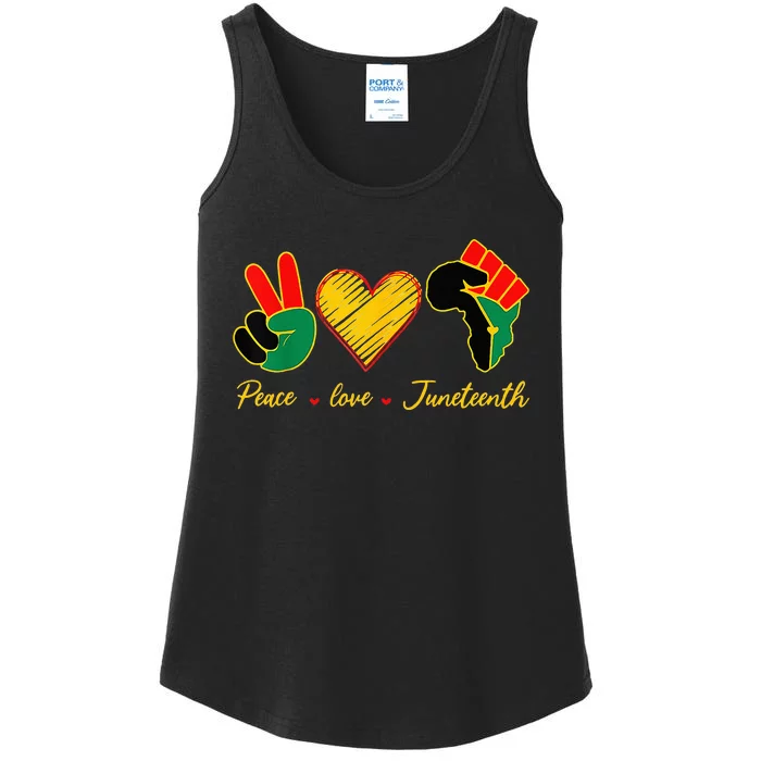 Peace Love Juneteenth Pride Black Girl Black Queen & King Ladies Essential Tank