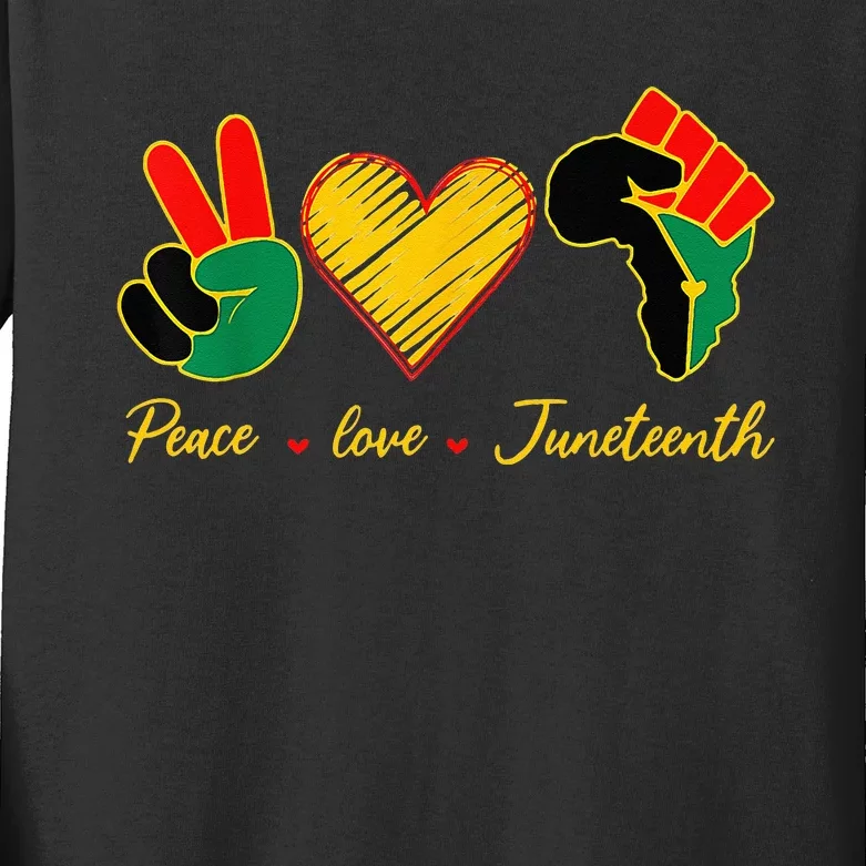 Peace Love Juneteenth Pride Black Girl Black Queen & King Kids Long Sleeve Shirt