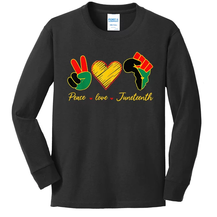 Peace Love Juneteenth Pride Black Girl Black Queen & King Kids Long Sleeve Shirt