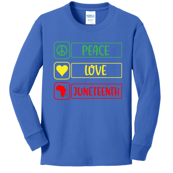 Peace Love Juneteenth Gift African American Pride Strong Black Gift Kids Long Sleeve Shirt