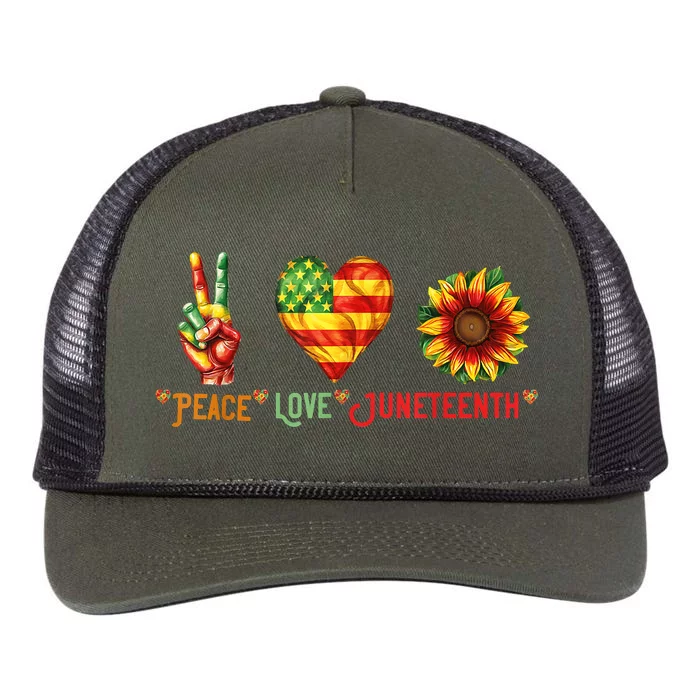 Peace Love & Junenth June 19th Freedom Day Retro Rope Trucker Hat Cap