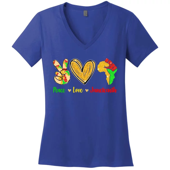 Peace Love Juneteenth Black History Month Pride Afro African Gift Women's V-Neck T-Shirt