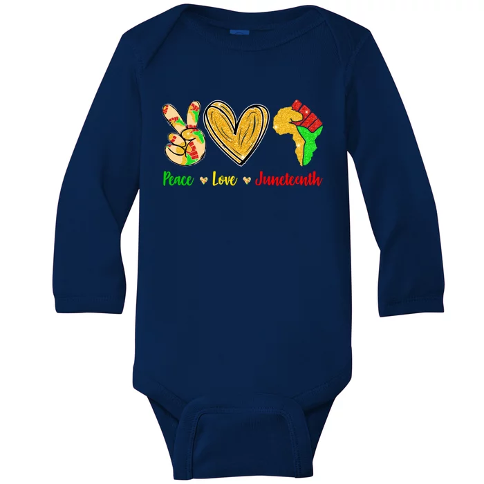 Peace Love Juneteenth Black History Month Pride Afro African Gift Baby Long Sleeve Bodysuit