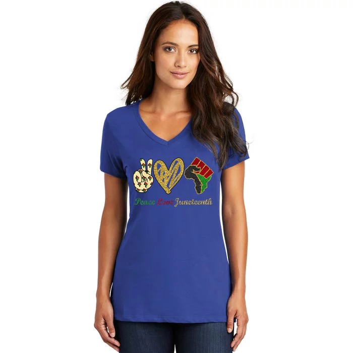 Peace Love Juneteenth Black Pride Freedom Independence Day Gift Women's V-Neck T-Shirt