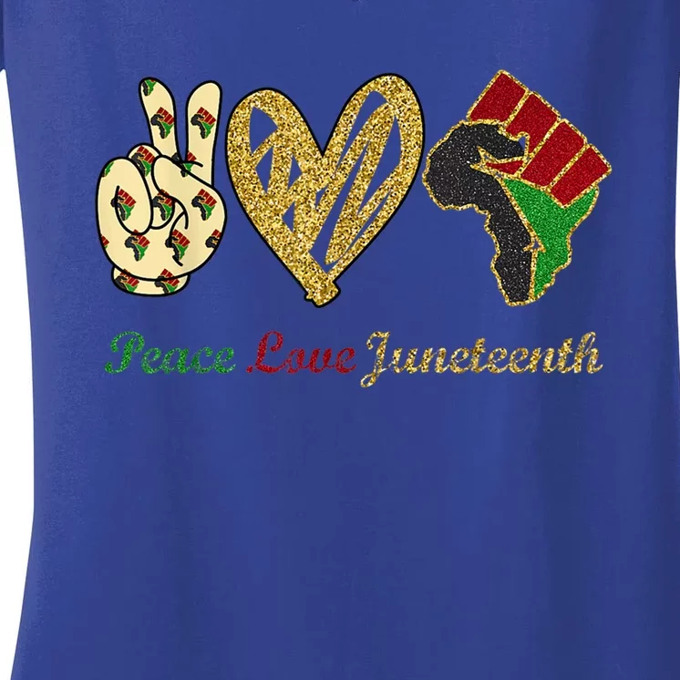 Peace Love Juneteenth Black Pride Freedom Independence Day Gift Women's V-Neck T-Shirt