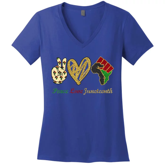 Peace Love Juneteenth Black Pride Freedom Independence Day Gift Women's V-Neck T-Shirt