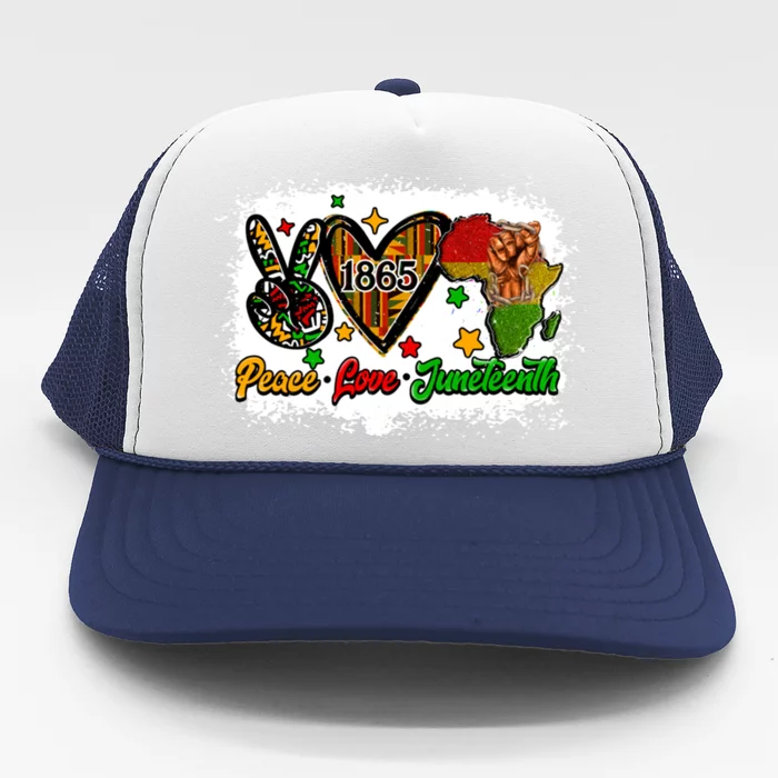 Peace Love Juneteenth Fist Black Celebrating 1865 Gift Trucker Hat