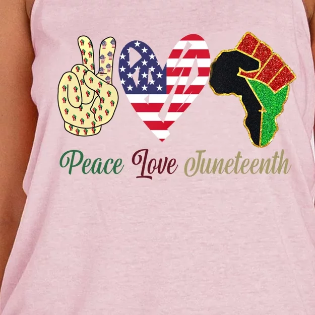 Peace Love Juneteenth Black Pride Freedom Independence Day Gift Women's Knotted Racerback Tank