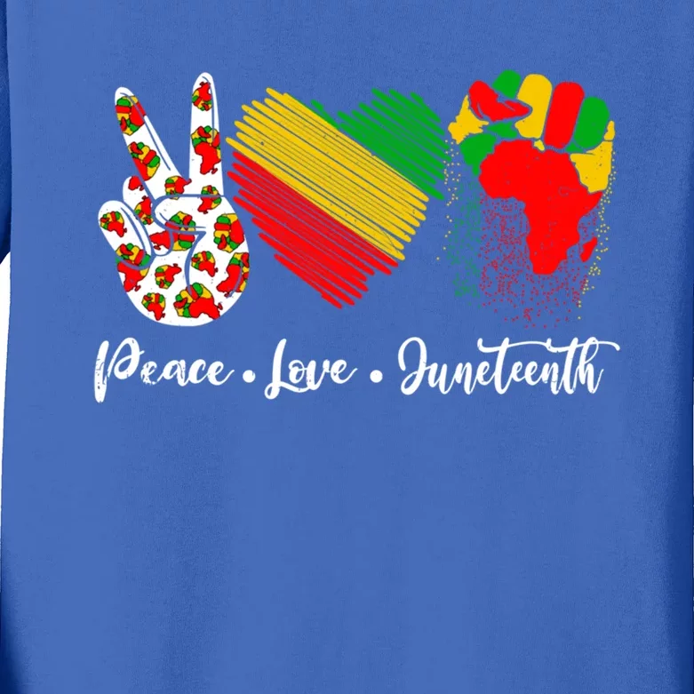 Peace Love Juneteenth Freedom African Black History Month Cute Gift Kids Long Sleeve Shirt