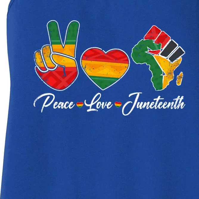 Peace Love Juneteenth Freedom Black History Independence Day Gift Women's Racerback Tank