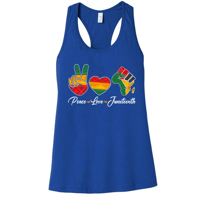 Peace Love Juneteenth Freedom Black History Independence Day Gift Women's Racerback Tank