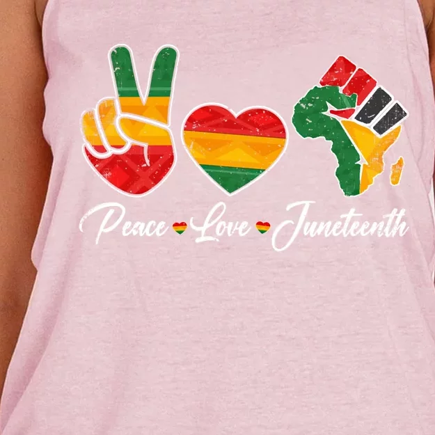 Peace Love Juneteenth Freedom Black History Independence Day Gift Women's Knotted Racerback Tank