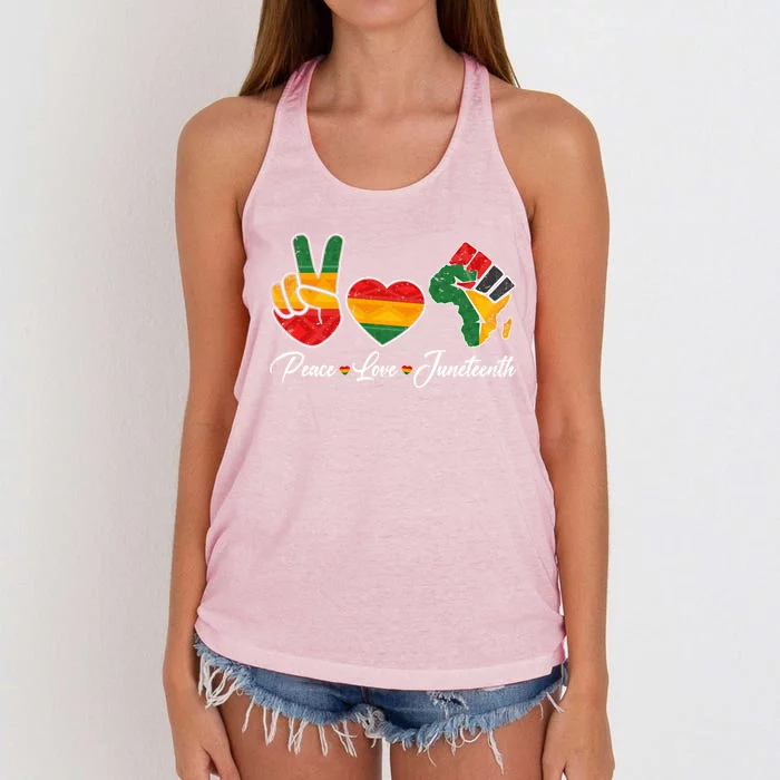 Peace Love Juneteenth Freedom Black History Independence Day Gift Women's Knotted Racerback Tank