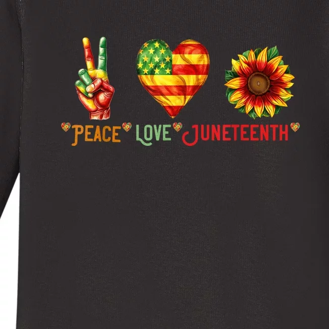 Peace Love & Junenth June 19th Freedom Day Baby Long Sleeve Bodysuit