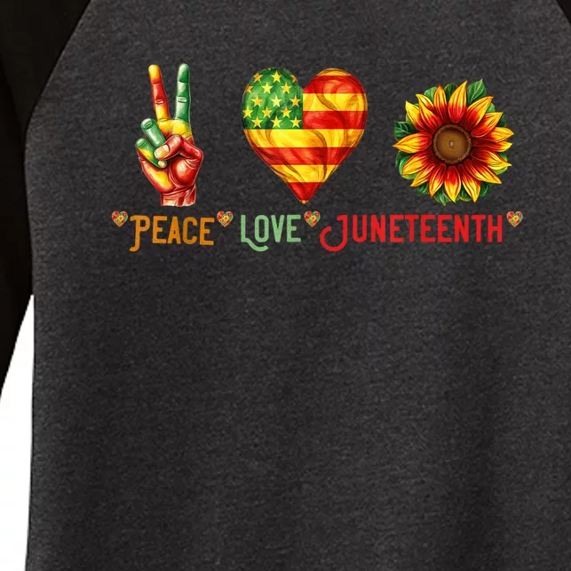 Peace Love & Junenth June 19th Freedom Day Women's Tri-Blend 3/4-Sleeve Raglan Shirt