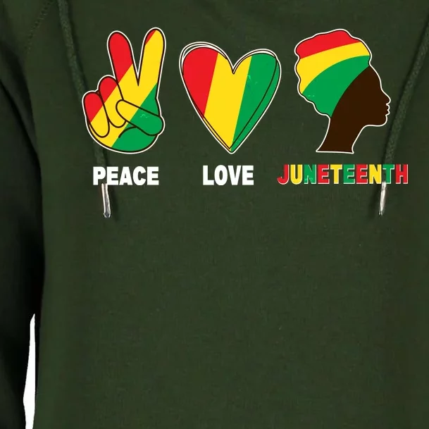 Peace Love Juneteenth Womens Funnel Neck Pullover Hood