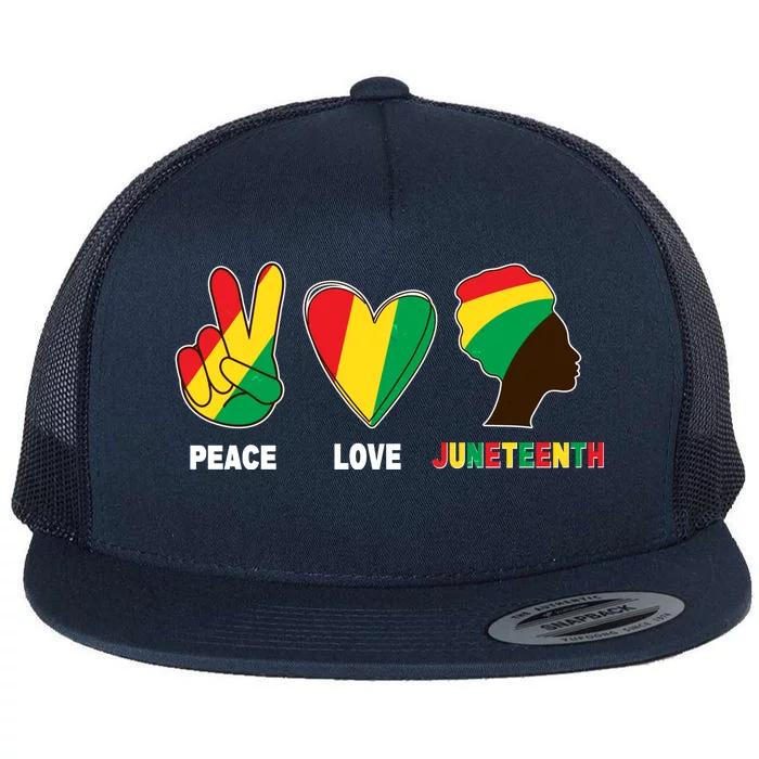 Peace Love Juneteenth Flat Bill Trucker Hat