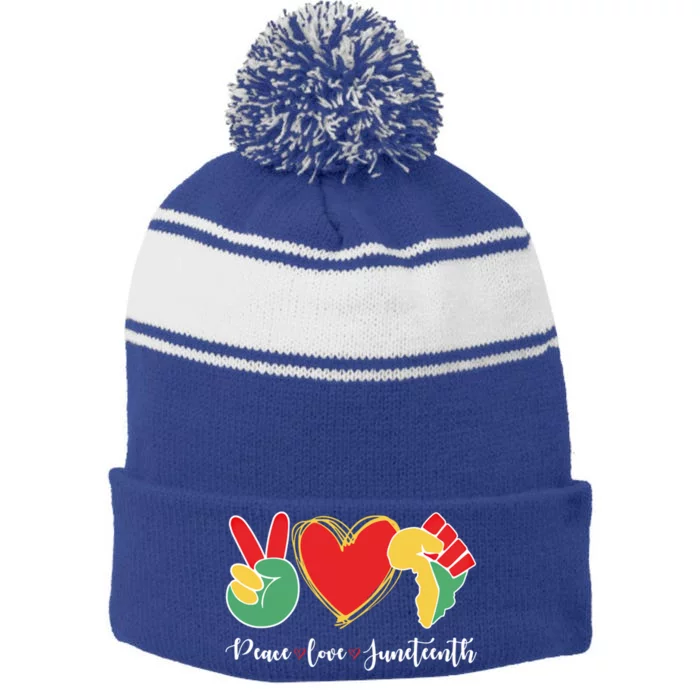 Peace Love Juneteenth Independence Day Black History Melanin Gift Stripe Pom Pom Beanie