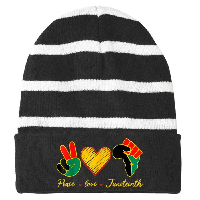 Peace Love Juneteenth Pride Black Girl Black Queen & King Striped Beanie with Solid Band