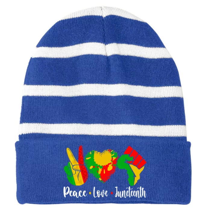 Peace Love Juneteenth Funny Black History Month Graphic Funny Gift Striped Beanie with Solid Band