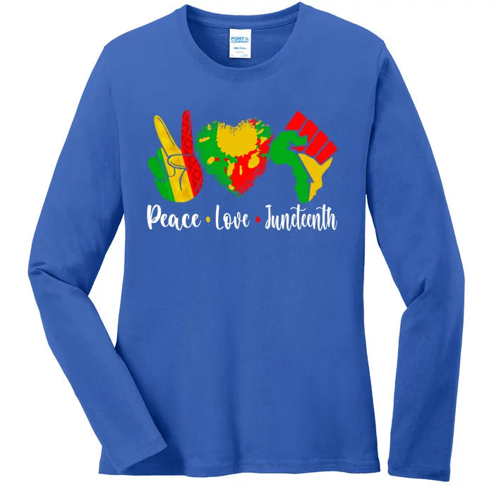 Peace Love Juneteenth Funny Black History Month Graphic Funny Gift Ladies Long Sleeve Shirt