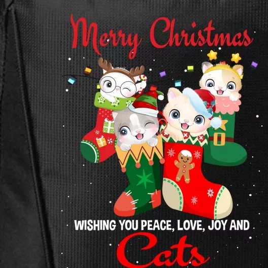 Peace Love Joy And Cats In Sock Christmas For Cat Lover Cute Gift City Backpack