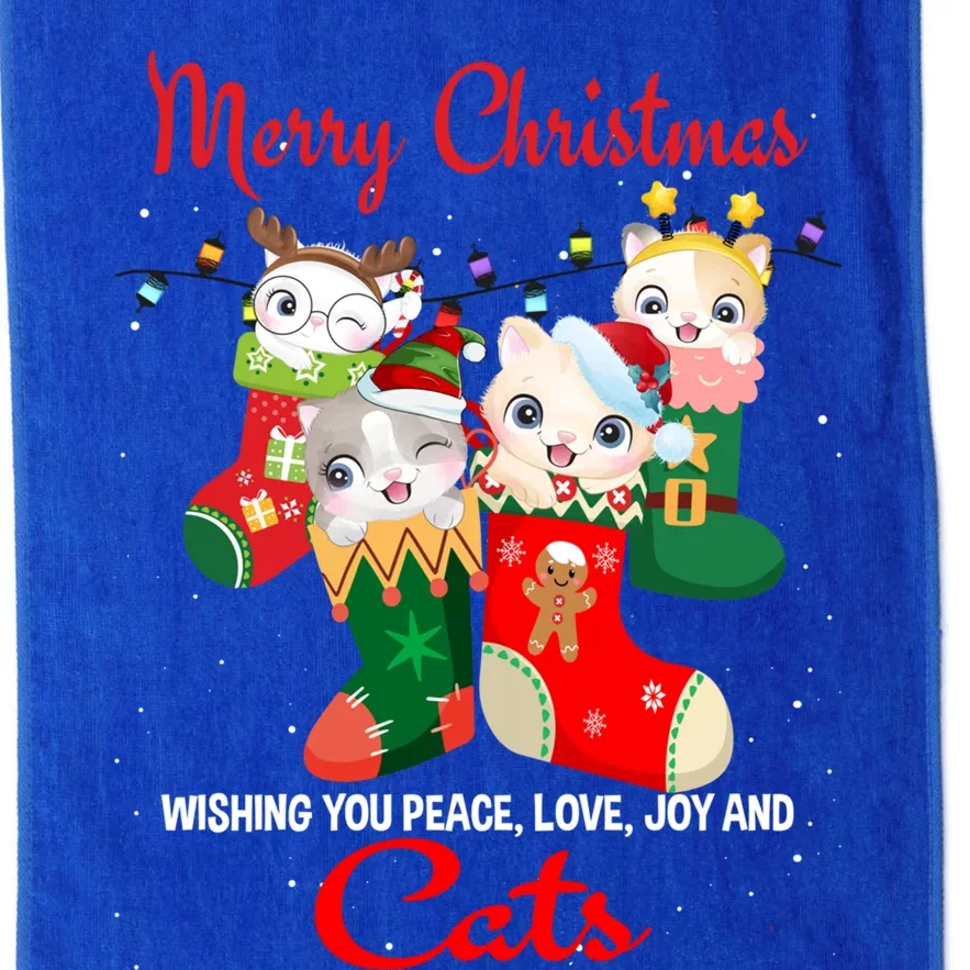 Peace Love Joy And Cats In Sock Christmas For Cat Lover Cute Gift Platinum Collection Golf Towel