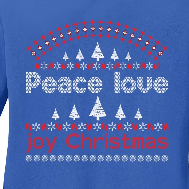 Peace Love Joy Christmas Santa Hat Xmas Pj Costume Cool Gift Ladies Long Sleeve Shirt