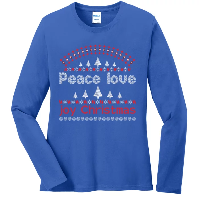 Peace Love Joy Christmas Santa Hat Xmas Pj Costume Cool Gift Ladies Long Sleeve Shirt