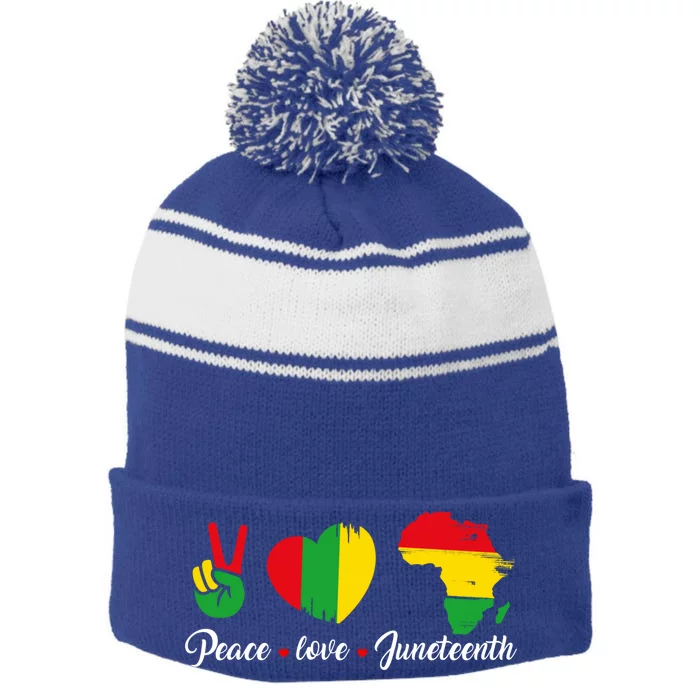 Peace Love Juneteenth Independence Day Blm Black History Meaningful Gift Stripe Pom Pom Beanie