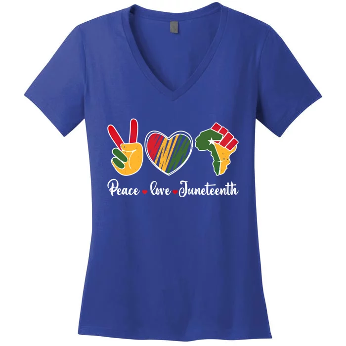 Peace Love Juneteenth Independence Freedom Day Black History Gift Women's V-Neck T-Shirt