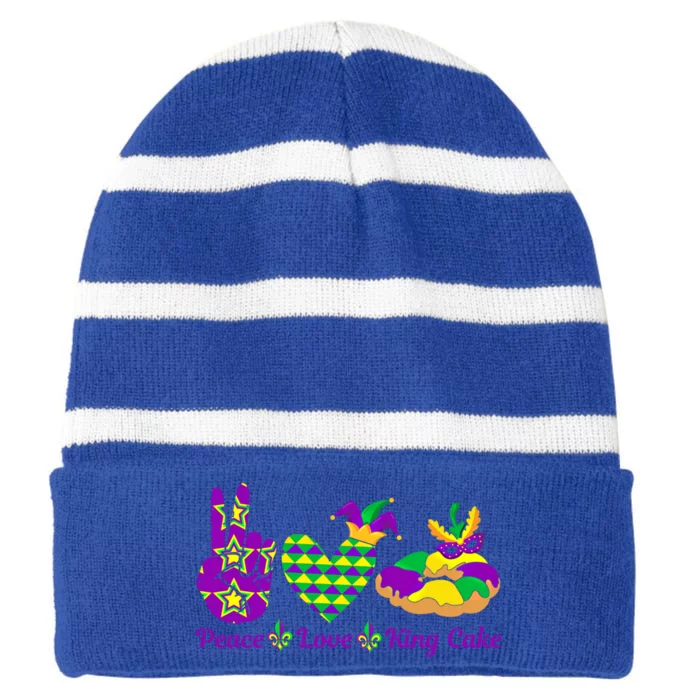 Peace Love King Cake Funny Mardi Gras Party Carnival Gift Striped Beanie with Solid Band