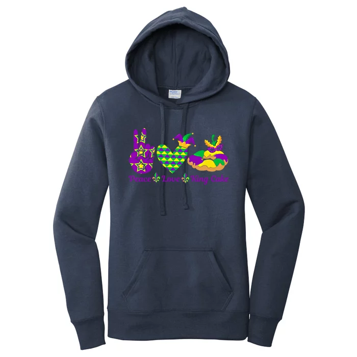 Peace Love King Cake Funny Mardi Gras Party Carnival Gift Women's Pullover Hoodie