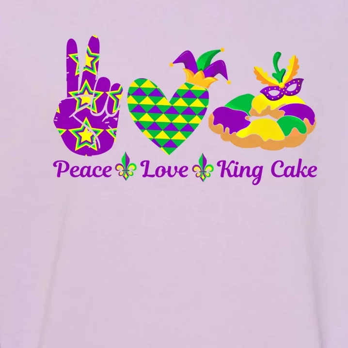 Peace Love King Cake Funny Mardi Gras Party Carnival Gift Garment-Dyed Sweatshirt