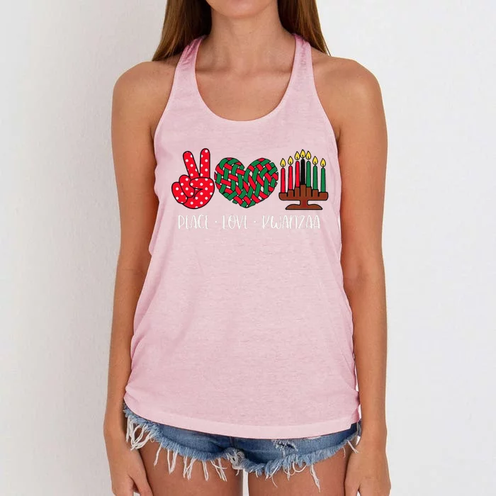 Peace Love Kwanzaa Christmas Family Kwanzaa Candles Women's Knotted Racerback Tank