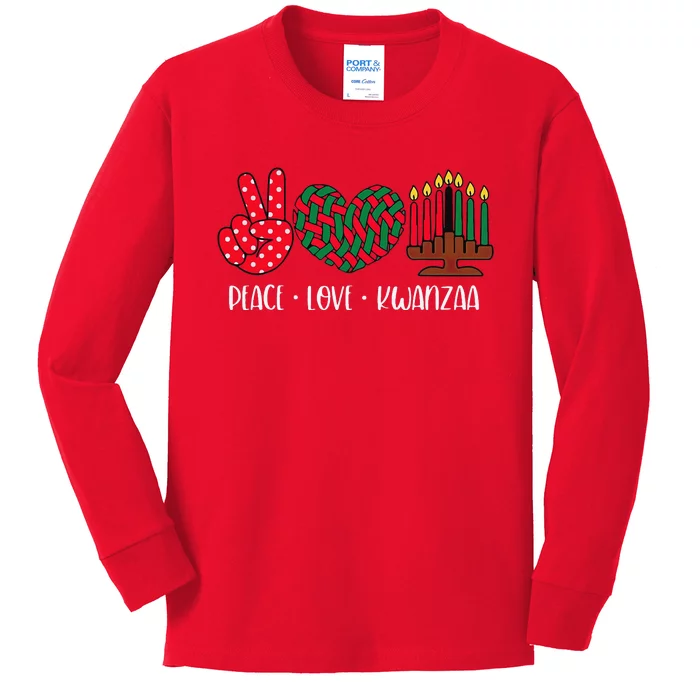 Peace Love Kwanzaa Christmas Family Kwanzaa Candles Kids Long Sleeve Shirt