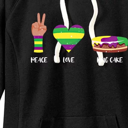 Peace Love King Cake Funny Mardi Gras Party Carnival Gift Women's Fleece Hoodie