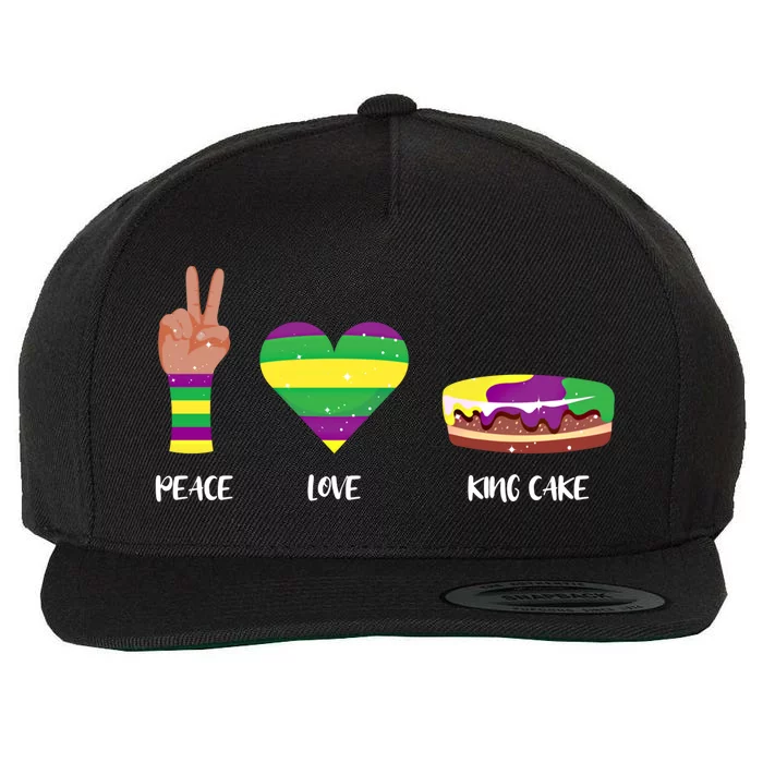 Peace Love King Cake Funny Mardi Gras Party Carnival Gift Wool Snapback Cap