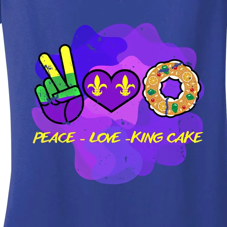 Peace Love King Cake Funny Mardi Gras Party Carnival Cute Gift Women's V-Neck T-Shirt