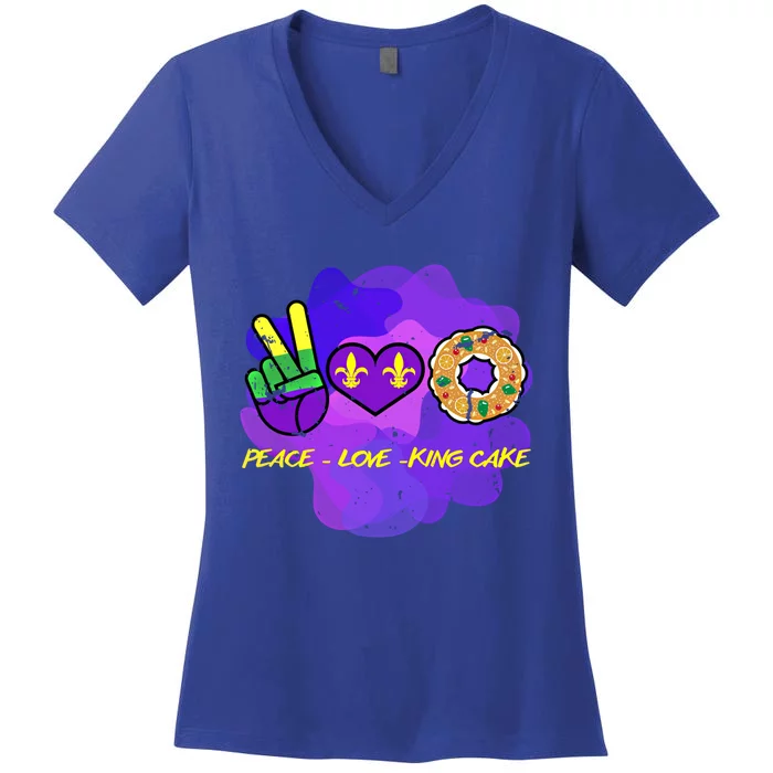 Peace Love King Cake Funny Mardi Gras Party Carnival Cute Gift Women's V-Neck T-Shirt