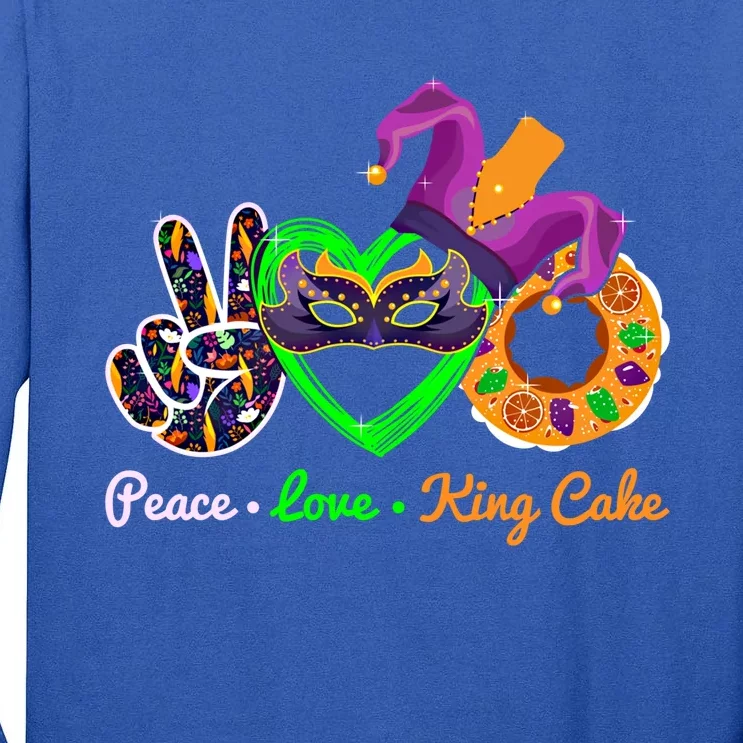 Peace Love King Cake Mardi Gras Carnival Costume Purple Gift Tall Long Sleeve T-Shirt