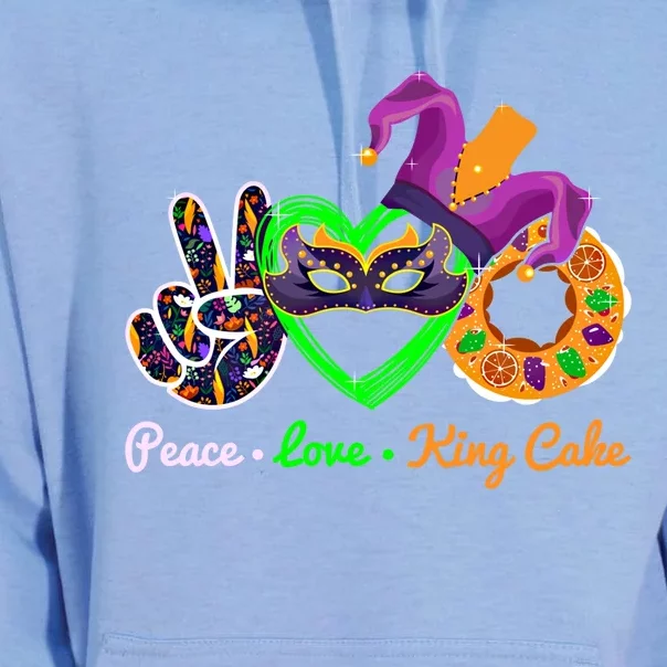 Peace Love King Cake Mardi Gras Carnival Costume Purple Gift Unisex Surf Hoodie