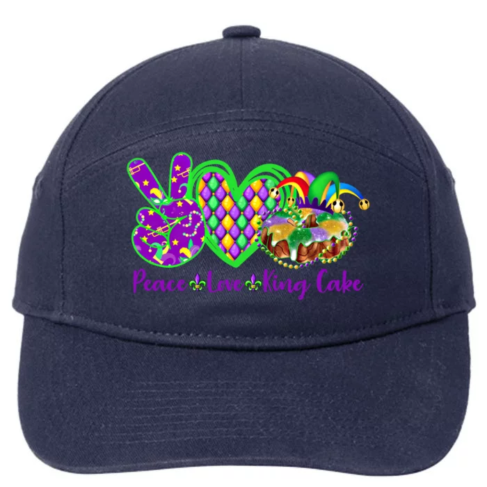 Peace Love King Cake Mardi Gras Carnival Party Gift 7-Panel Snapback Hat