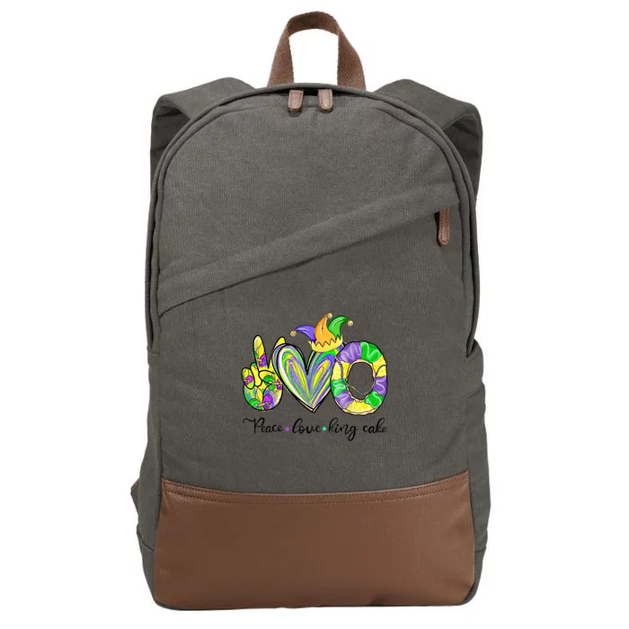 Peace Love King Cake Mardi Gras Funny Gift Cotton Canvas Backpack