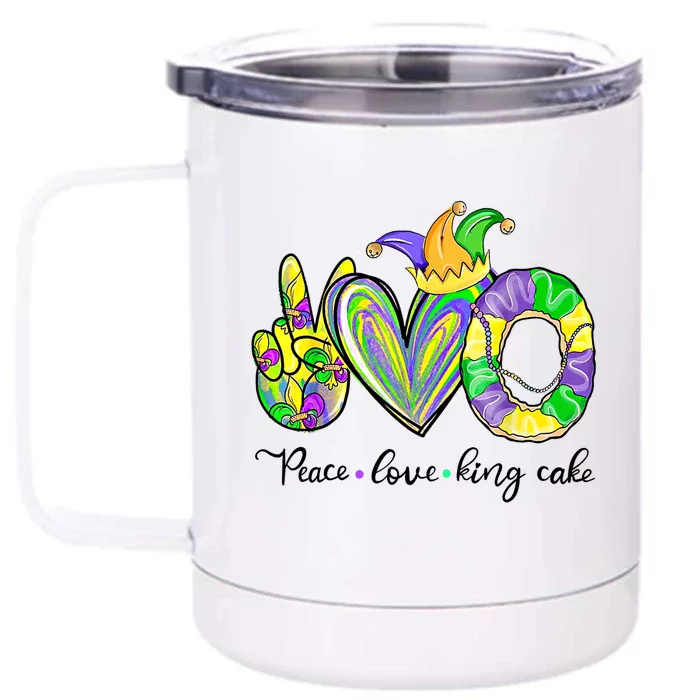 Peace Love King Cake Mardi Gras Funny Gift Front & Back 12oz Stainless Steel Tumbler Cup